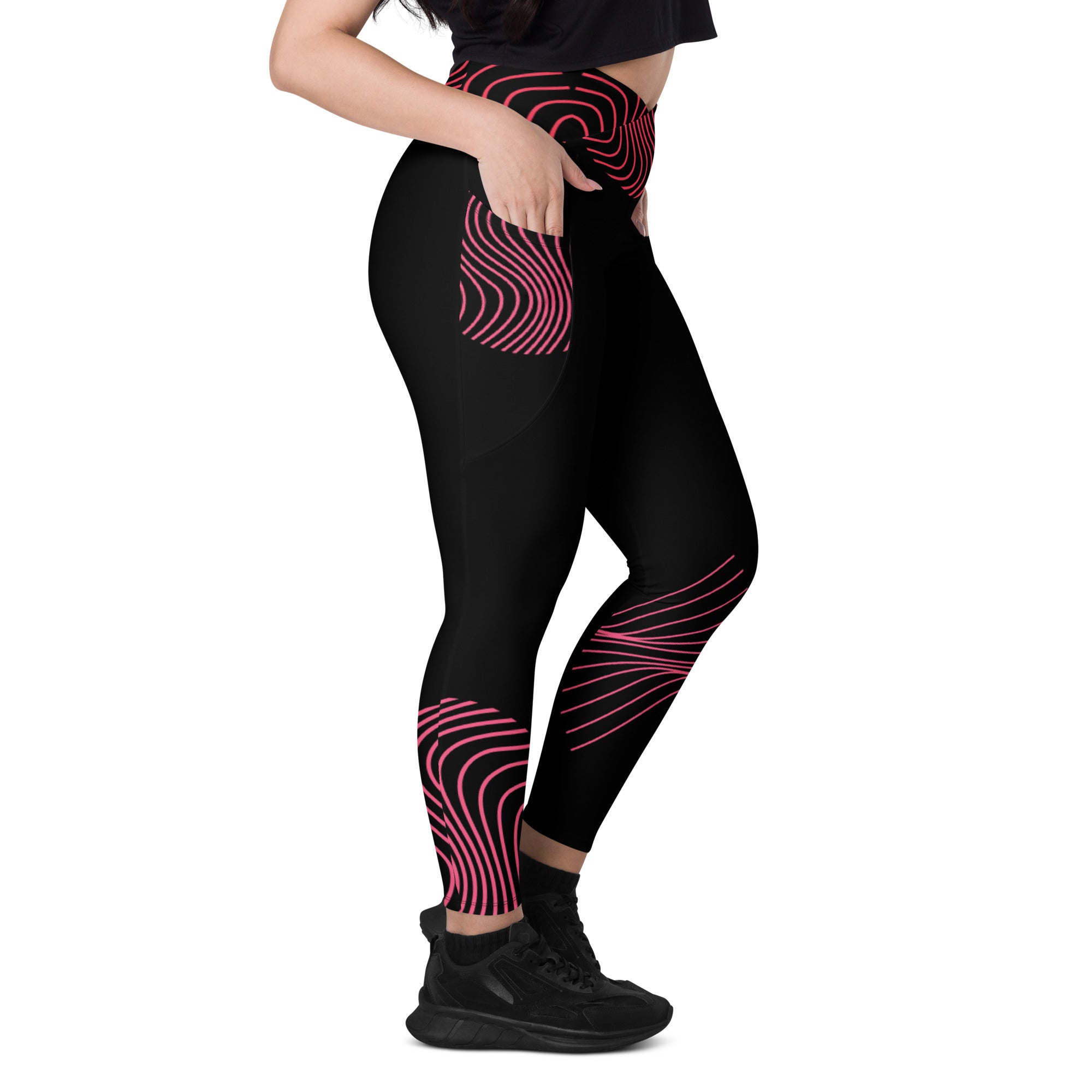 workout-leggings-black-with-pockets-crossover-waist-viva-magenta-yoga-pants-ripplefx-wickedyo 10